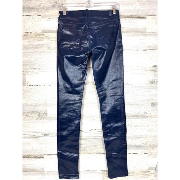 7 For All Mankind Women’s 25 Luxe Navy Blue Sateen mid Rise ankle Jeans - Picture 2 of 7